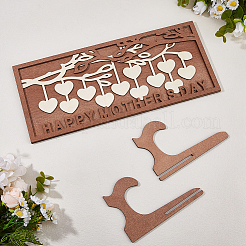 1 ornamento rettangolare in legno a forma di cuore di pesca con albero genealogico&nbsp;AJEW-DC0001-95A