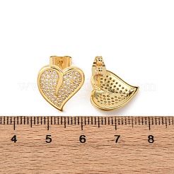 Micro latón corazón allanan aretes de óxido de circonio cúbico&nbsp;EJEW-B153-19G-02