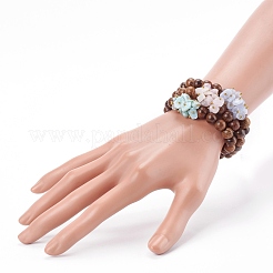 Runde Naturholzperlen Stretch Armbänder Sets&nbsp;BJEW-JB06000