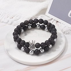Set di braccialetti elastici a energia energetica con perle rotonde in pietra lavica naturale e ematite sintetica non magnetica&nbsp;BJEW-JB07051