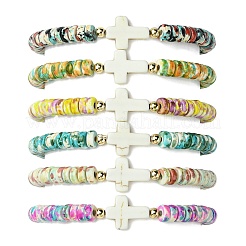 6 pz braccialetti elastici con perline sintetiche turchesi&nbsp;BJEW-JB11406