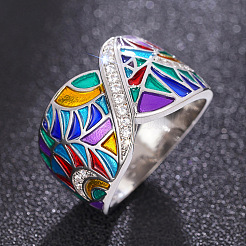 Bagues de style ethnique en laiton avec micro pavé de zircons cubiques et émail&nbsp;FS-WG810B2-02