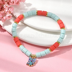 Braccialetti elasticizzati con perline a colonna in argilla polimerica&nbsp;BJEW-JB09782-03