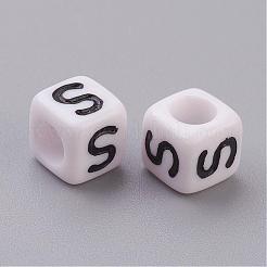 6mm lettre s lettre blanche perles cube acrylique&nbsp;X-PL37C9308-S