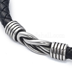 Geflochtene Armbänder aus schwarzem PU-Leder für Herren&nbsp;BJEW-K243-60AS