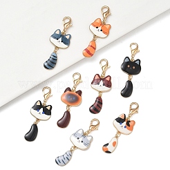 8 pendentif décoratif en alliage émaillé en forme de chat&nbsp;HJEW-YW00547