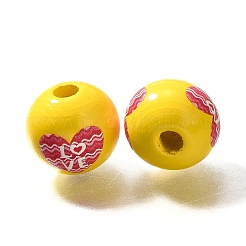 Perles en bois imprimées avec éléments de la Saint-Valentin&nbsp;WOOD-R002-01-07
