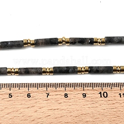 Collane con perline a colonna in larvikite naturale ed ematite sintetica non magnetica con catene terminali in acciaio inossidabile 304&nbsp;NJEW-K301-01C