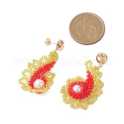 Orecchini pendenti a forma di conchiglia con perline di vetro e perle di vetro per le donne&nbsp;EJEW-MZ00269-03