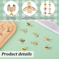12 stücke 6 arten bienen legierung emaille & strass stethoskop anhänger dekorationen&nbsp;HJEW-OC00074