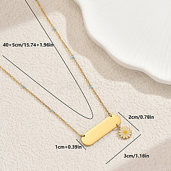 Colliers longs pendentifs ovales en acier inoxydable et émail avec marguerite blanche pour femmes&nbsp;QJ9119-2