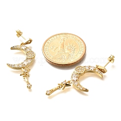 Pendientes colgantes de latón con forma de luna y micro pavé de circonitas cúbicas transparentes&nbsp;EJEW-C126-10G