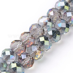 Perlas de rondelle facetado de vidrio electrochapa hebras&nbsp;X-EGLA-D020-10x8mm-15
