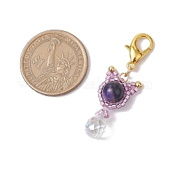 Pendentif décoratif en forme de chat en œil de tigre naturel et perles de verre&nbsp;HJEW-MZ00157-05