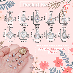 100pcs 10 estilos encantos de circonita cúbica de aleación&nbsp;ZIRC-HS0001-10P