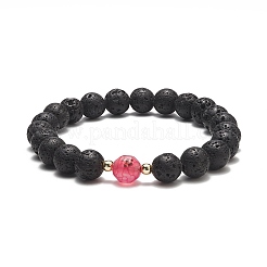Bracciali elasticizzati con pietre laviche naturali e agata colorata&nbsp;BJEW-JB09178
