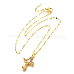 Legierung Kristall Strass Religion Kreuz Anhänger Halsketten für Frauen Männer&nbsp;NJEW-C089-03G