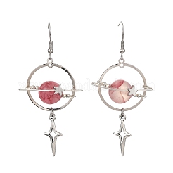 Boucles d'oreilles pendantes en jade vert naturel et alliage&nbsp;EJEW-TA00818-03