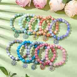 Braccialetti elasticizzati con perline di vetro craquelé rotonde opache da 10.5 mm&nbsp;BJEW-MZ00078