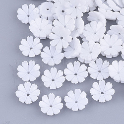 Tapas de abalorios de resina opaca, multi-pétalo, flor, blanco, 10x10x3mm, agujero: 1.2 mm