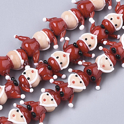 Handmade Lampwork Beads Strands, Santa Claus, for Christmas, Red, 19.5x20x11mm, Hole: 1.8mm, about 25pcs/Strand, 19.69 inch(50cm)