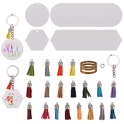 DIY Keychain, with Iron Split Key Rings, Iron Jump Rings, Faux Suede Tassel Pendant Decorations, Transparent Acrylic Blank Big Pendants and Brass Rings, Mixed Color