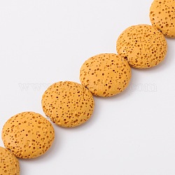 Natural Lava Rock Beads Strands, Flat Round, Dyed, Gold, 32~33x8mm, Hole: 2mm, about 12 pcs/strand, 15 inch
