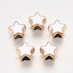 UV-Beschichtung Acryl europäischen Perlen, mit Emaille, Großloch perlen, Stern, Licht Gold, weiß, 10.5x11.5x9 mm, Bohrung: 4.5 mm
