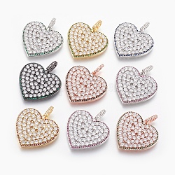 Ottone micro spianare pendenti zirconi, cuore, chiaro, colore misto, 27.5x29x3.5mm, Foro: 3x2.5 mm