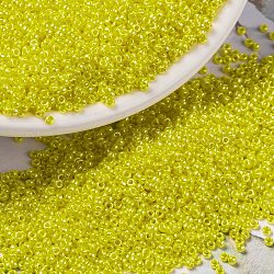 MIYUKI Round Rocailles Beads, Japanese Seed Beads, (RR422) Opaque Yellow Luster, 15/0, 1.5mm, Hole: 0.7mm, about 5555pcs/bottle, 10g/bottle