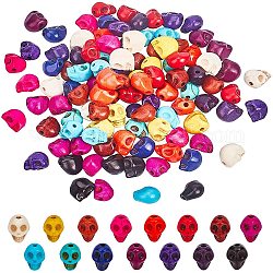 Perline sintetiche turchesi tinte in 15 colore, teschio, colore misto, 8x6x7mm, Foro: 1 mm, su 44~58pcs / colore, 660~870pcs/scatola