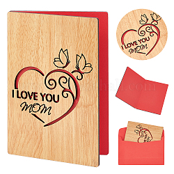 CRASPIRE Mothers Day Wooden Card, I Love You Wood Card with Butterfly Design, Handmade Greeting Cards Birthday Gift Card for Mother'S Day Valentine's Day Wedding Anniversary Easter