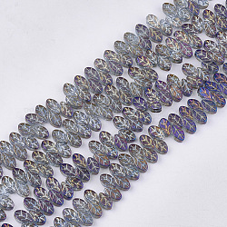FilI di perline in vetro placcato, foglia, blu ardesia, 11x7x4mm, Foro: 0.8 mm, circa 140pcs/filo, 23.6 pollice
