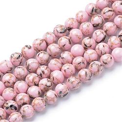 Turquoise synthétique et brins de perles de coquillage, teinte, ronde, rose, 12mm, Trou: 1.5mm, Environ 33 pcs/chapelet, 15.7 pouce