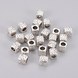 Perles de séparateur de style tibétain , sans plomb & sans nickel & sans cadmium , cube, argent antique, environ 9 mm de large, Longueur 9mm, épaisseur de 9mm, Trou: 5.5mm