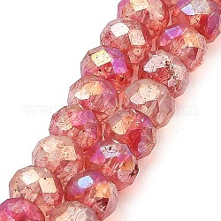 Spray Painted Imitation Jade Glass Beads Strands, AB Color Plated, Faceted, Round, Cerise, 6x5mm, Hole: 1.2mm, about 90pcs/strand, 17.72''(45cm)