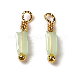 Imitation Jade Glass Charms, with Real 18K Gold Plated Brass Loop, Rectangle Charm, Honeydew, 11.5x2x2mm, Hole: 1.8mm