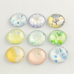 Flower Pattern Flatback Half Round Glass Dome Cabochons, for DIY Projects, Mixed Color, 10x3.5mm