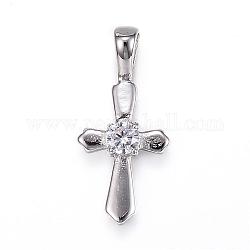 304 Stainless Steel Pendants, with Cubic Zirconia, Cross, Stainless Steel Color, 25x11.5x4mm, Hole: 4x2.5mm