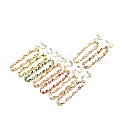 Bracelet chaîne à maillons rectangulaires en émail mauvais œil et zircone cubique, bijoux en laiton doré pour femme, couleur mixte, 7-1/4 pouce (18.5 cm)