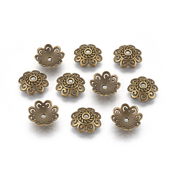 Tibetischen Stil Legierung Perlenkappen, Bleifrei & Nickel frei, Blume, Antik Bronze, 12x12x4 mm, Bohrung: 1.5 mm
