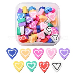 65 Stück handgefertigte Fimo-Perlen, Herz, Mischfarbe, 10x10x4.5 mm, Bohrung: 1.4 mm