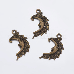 Tibetan Style Pendants, Lead Free and Cadmium Free and Nickel Free, Moon, Antique Bronze, 25mm, hole: about 2mm