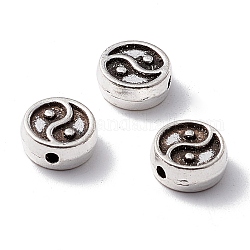 Zink-Legierung Perlen, flach rund mit yinyang, Antik Silber Farbe, 8x3.5 mm, Bohrung: 1.4 mm