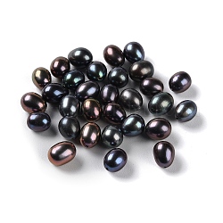 Perles de culture d'eau douce naturelles teintes, la moitié foré, riz, niveau 5a+, noir, 8~9.5x7~8mm, Trou: 0.9mm