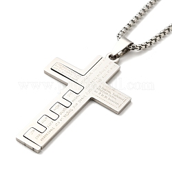 Collier pendentif croix avec mot 304 en acier inoxydable avec chaînes vénitiennes, couleur inoxydable, 23.62 pouce (60 cm)