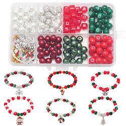 Sunnyclue kit de fabrication de bracelets de Noël bricolage, y compris perles d'imitation et perles rondes en verre cubique et en argile polymère avec strass, pendentifs en émail d'alliage de flocon de neige et d'arbre et de père noël, couleur mixte, 218 pcs / boîte