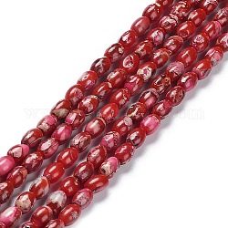 Hilos de cuentas de jaspe imperial natural, teñido, arroz, rojo, 6x4.5mm, agujero: 0.5 mm, aproximamente 68 pcs / cadena, 15.94 pulgada (40.5 cm)