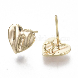 Accessoires de clous d'oreilles en laiton avec micro pavé zircone cubique, avec boucle, véritable 18k plaqué or, sans nickel, cœur, 9.5x10mm, Trou: 2mm, pin: 0.8 mm