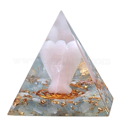 Générateurs d'énergie de résine de pyramide d'orgonite, ange reiki aigue-marine naturelle et copeaux de quartz rose à l'intérieur pour la décoration de bureau à domicile, 50x50x50mm